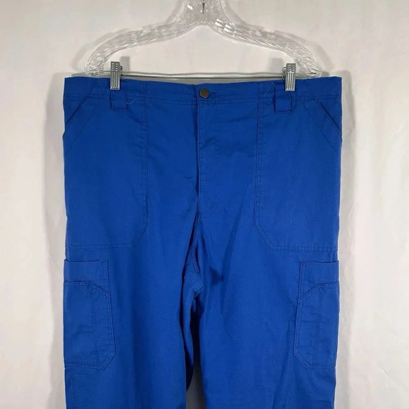 Carhartt Scrub Pants Women XL Tall Blue Stretchy Pockets Button Zip Cotton Blend - Picture 2 of 11